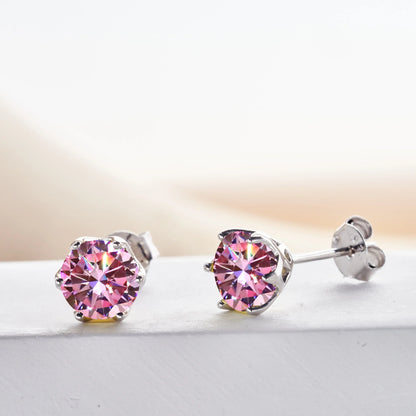 Pink Royal Blue Moissanite Stud Earrings S925 Sterling Silver 0.5 1 2 Ct Bride