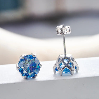 Pink Royal Blue Moissanite Stud Earrings S925 Sterling Silver 0.5 1 2 Ct Bride