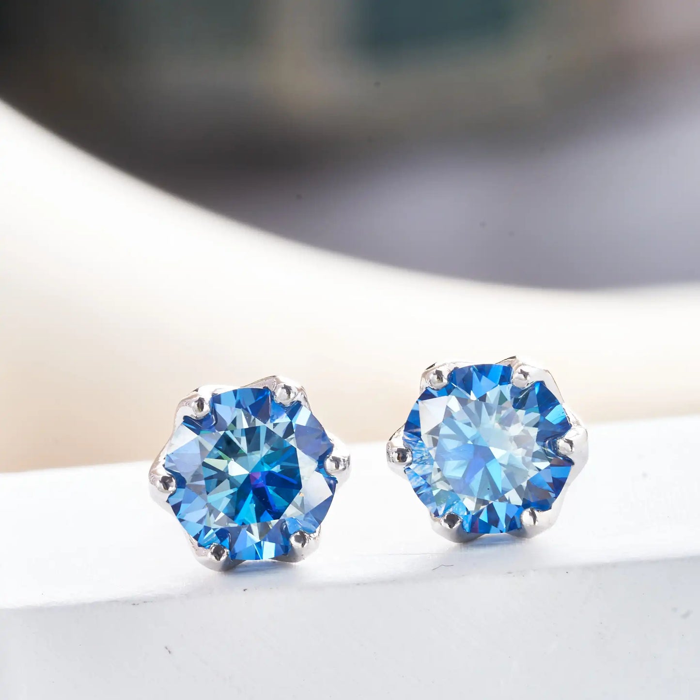 Pink Royal Blue Moissanite Stud Earrings S925 Sterling Silver 0.5 1 2 Ct Bride