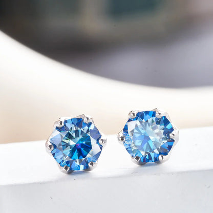 Pink Royal Blue Moissanite Stud Earrings S925 Sterling Silver 0.5 1 2 Ct Bride