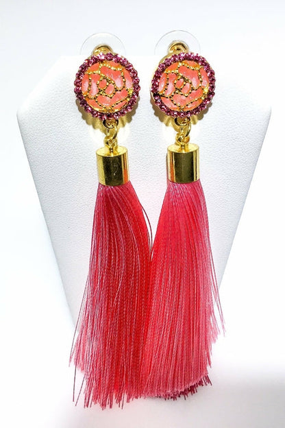 Indian Blue Tassel Drop Dangle Earrings Gold Accent