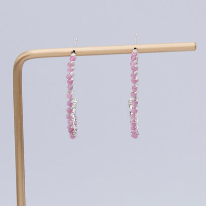 Pink Tourmaline Sterling Silver Hoop Earrings Petite