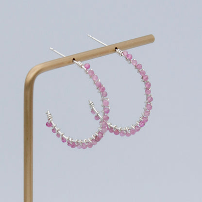 Pink Tourmaline Sterling Silver Hoop Earrings Petite