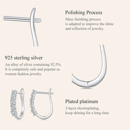 1.0CT Moissanite U-Shaped 925 Sterling Silver Hoop Earrings For Women Gift