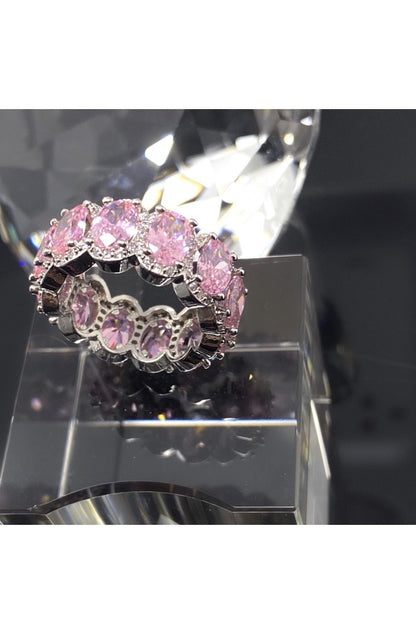 Princess Pink Eternity Ring Sterling Silver CZ Band