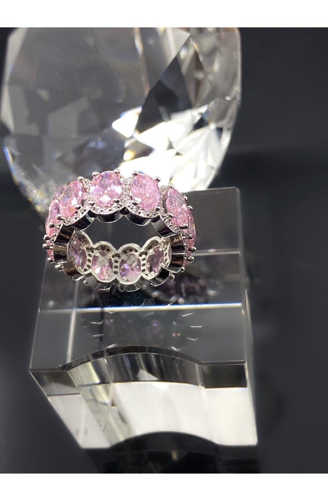 Princess Pink Eternity Ring Sterling Silver CZ Band