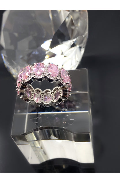Princess Pink Eternity Ring Sterling Silver CZ Band