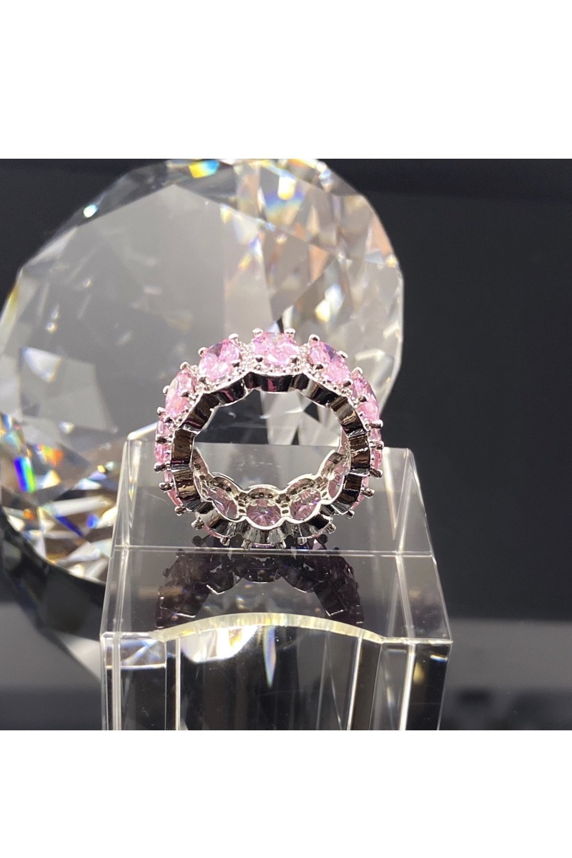 Princess Pink Eternity Ring Sterling Silver CZ Band