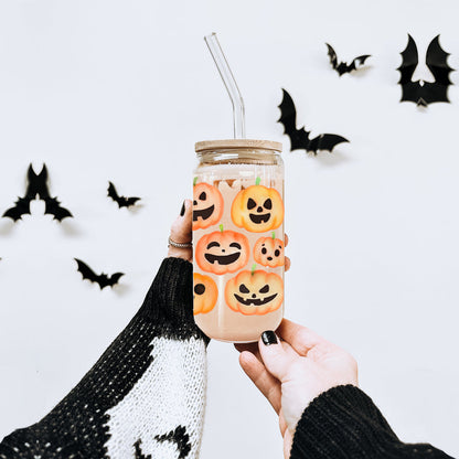 Pumpkin 20oz Glass Tumbler with Bamboo Lid, 2 Stainless Straws & Straw Cleaner