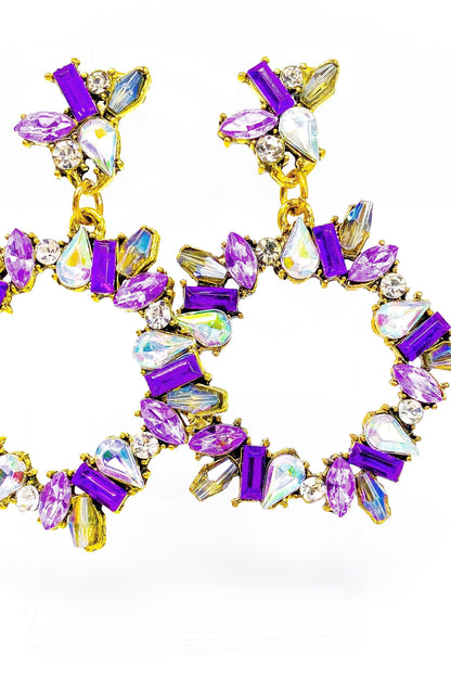 Purple Crystal Dangle Hoop Earrings With Gemstone Accent