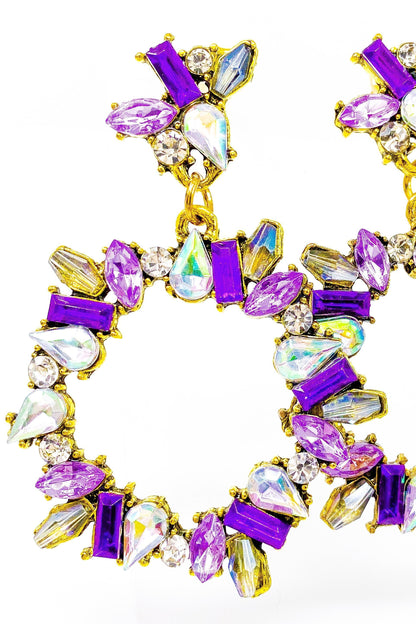Purple Crystal Dangle Hoop Earrings With Gemstone Accent