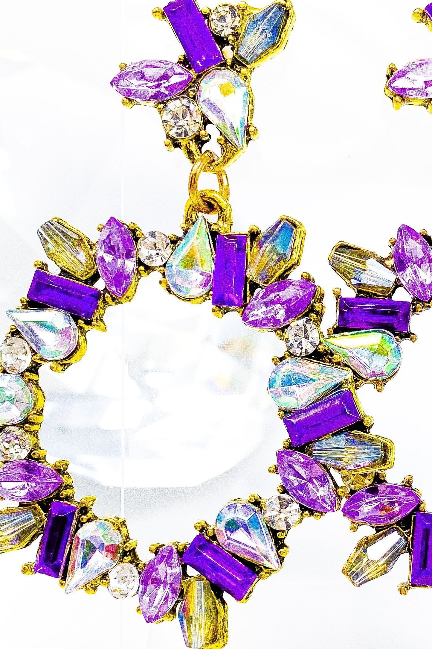 Purple Crystal Dangle Hoop Earrings With Gemstone Accent