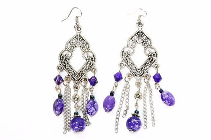 Turquoise Marbled Bead Filigree Boho Chandelier Earrings