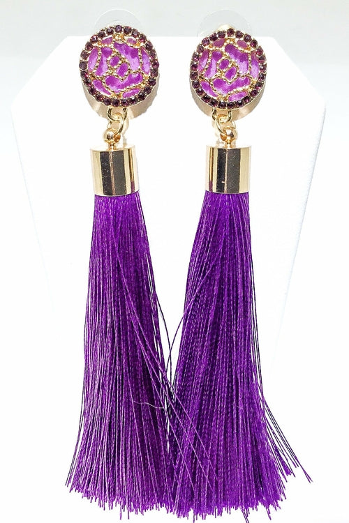Indian Blue Tassel Drop Dangle Earrings Gold Accent