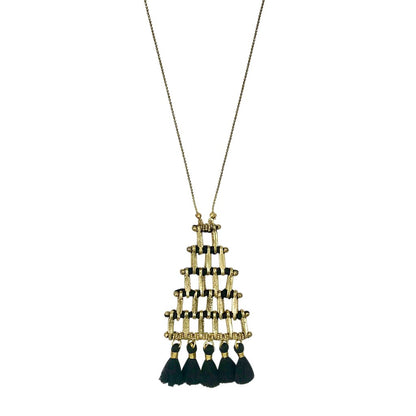 Pyramid Necklace Long Pendant With Cotton Tassel Zinc Alloy Boho Layered Chain