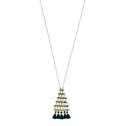 Pyramid Necklace Long Pendant With Cotton Tassel Zinc Alloy Boho Layered Chain