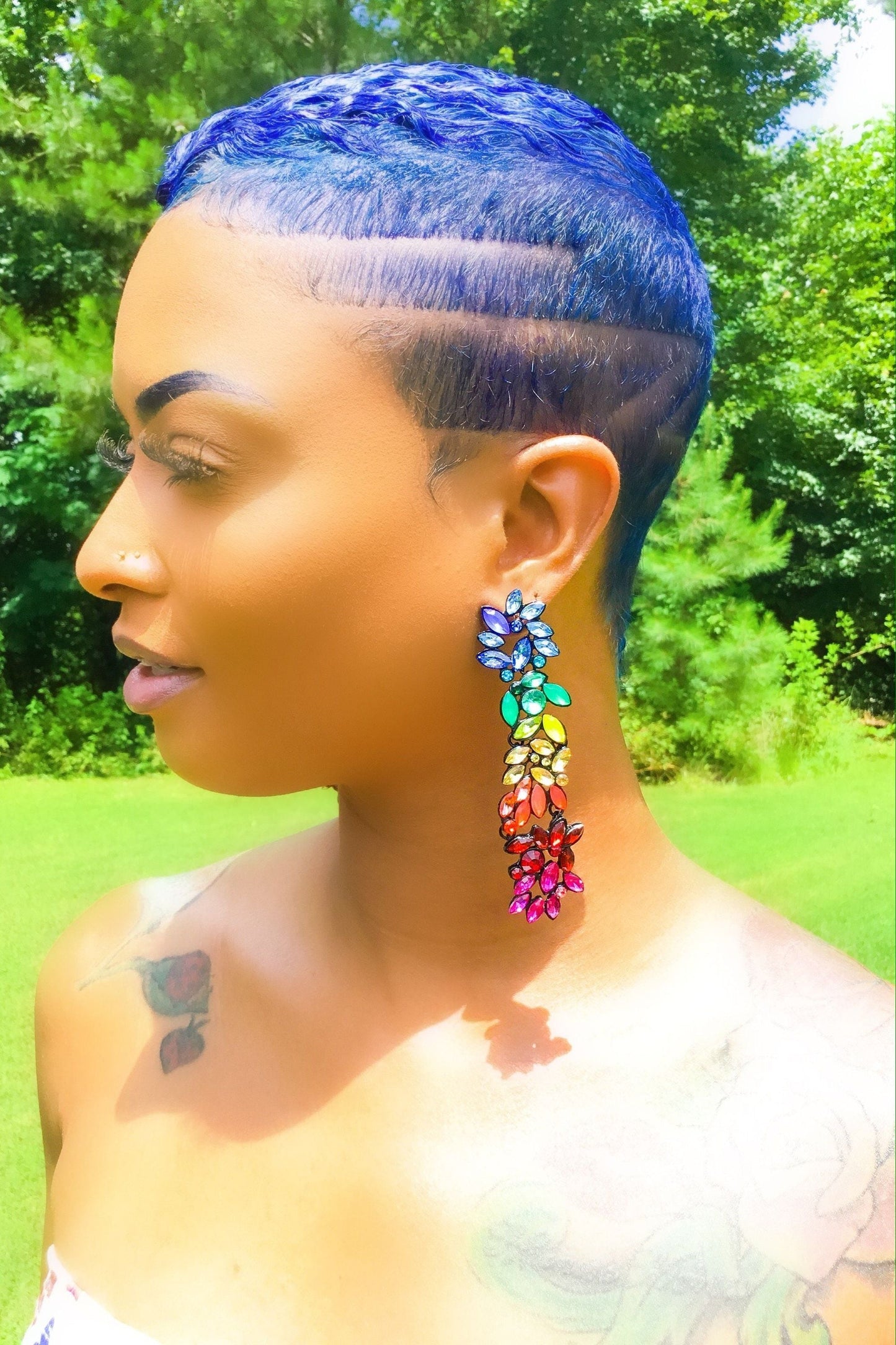 Rainbow Crystal Drop Dangle Earrings Long Statement