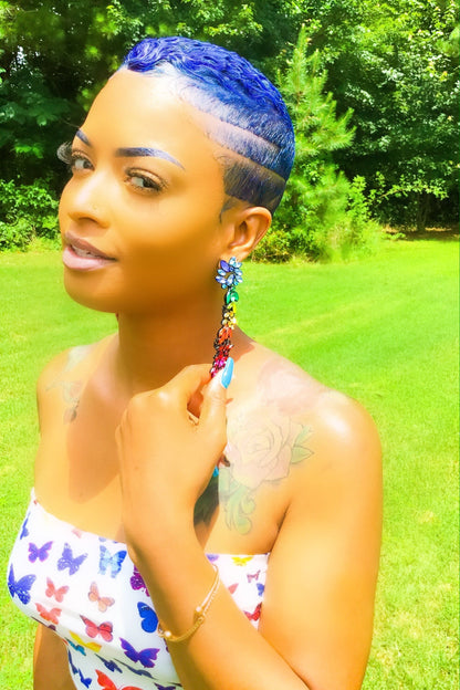 Rainbow Crystal Drop Dangle Earrings Long Statement