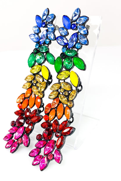 Rainbow Crystal Drop Dangle Earrings Long Statement