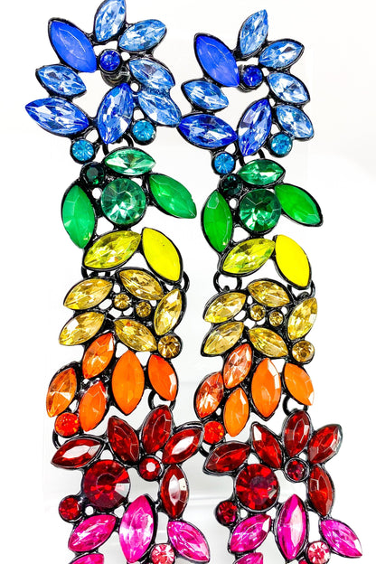 Rainbow Crystal Drop Dangle Earrings Long Statement