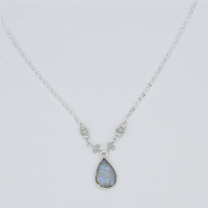 Rainbow Moonstone Pendant Necklace Delicate Sterling Silver