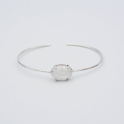 Rainbow Moonstone Sterling Silver Delicate Bangle Bracelet