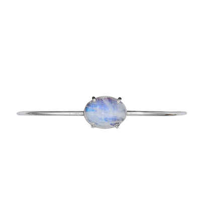 Rainbow Moonstone Sterling Silver Delicate Bangle Bracelet