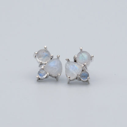 Rainbow Moonstone Sterling Silver Stud Earrings For Women