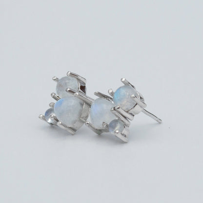 Rainbow Moonstone Sterling Silver Stud Earrings For Women