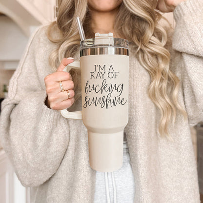 Ray Of Sunshine 40oz Insulated Tumbler With Handle Lid Straw Travel Mug