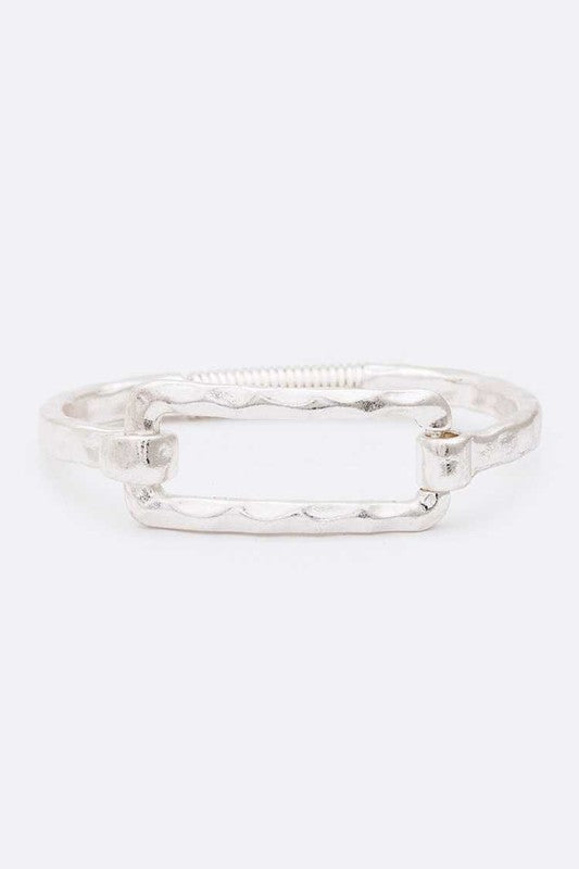 Rectangle Hammered Spring Bangle Gold Tone Bracelet