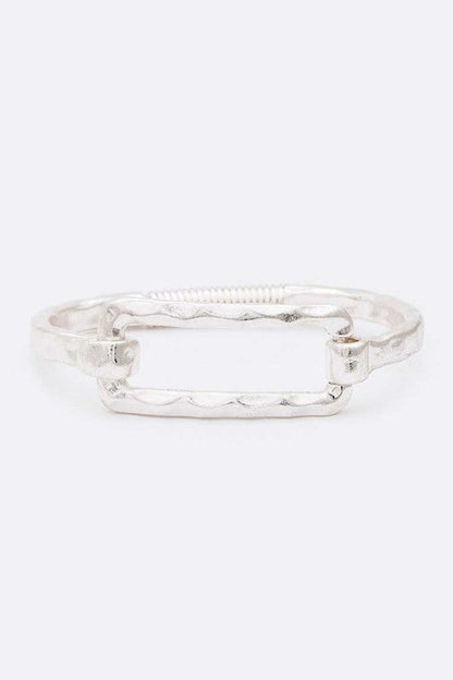 Rectangle Hammered Spring Bangle Gold Tone Bracelet