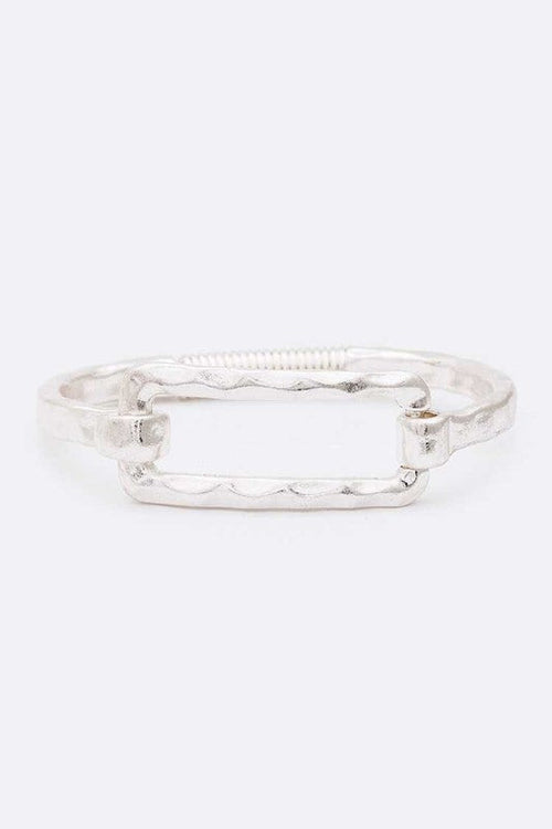 Rectangle Hammered Spring Bangle Gold Tone Bracelet