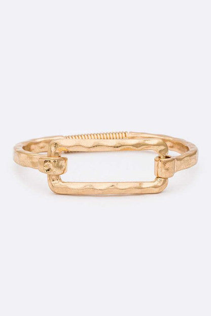 Rectangle Hammered Spring Bangle Gold Tone Bracelet