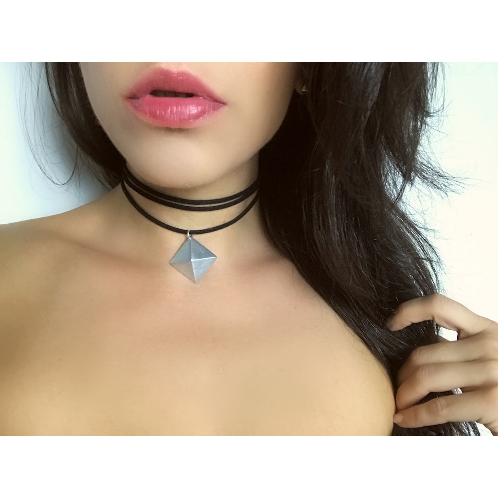 Recycled Bombshell Choker - Upcycled Aluminum Statement Jewelry, Suede Cord