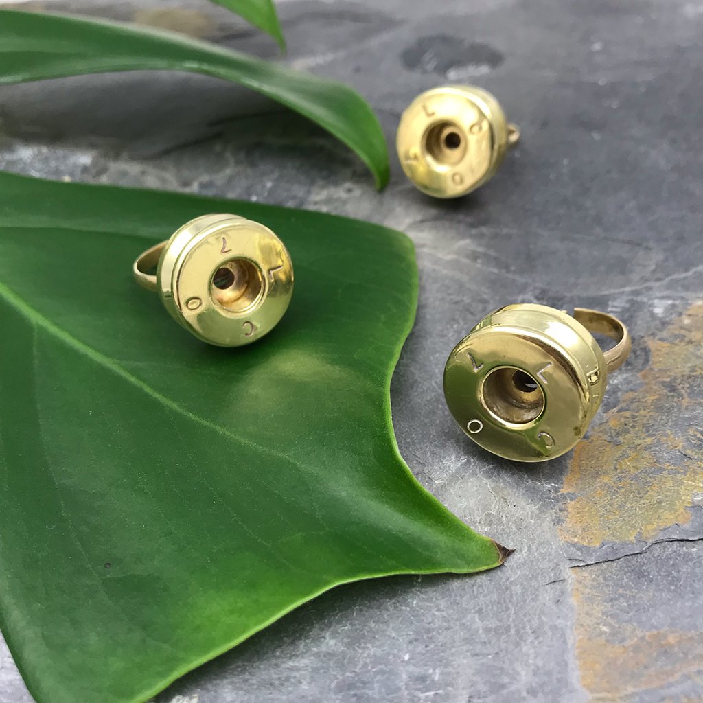 Recycled Bullet Ring Polished Brass From Reclaimed Bombshells Artisan Handcast