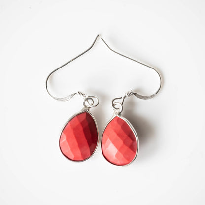 Red Coral Teardrop Earrings Lightweight Sterling Hook Dangle