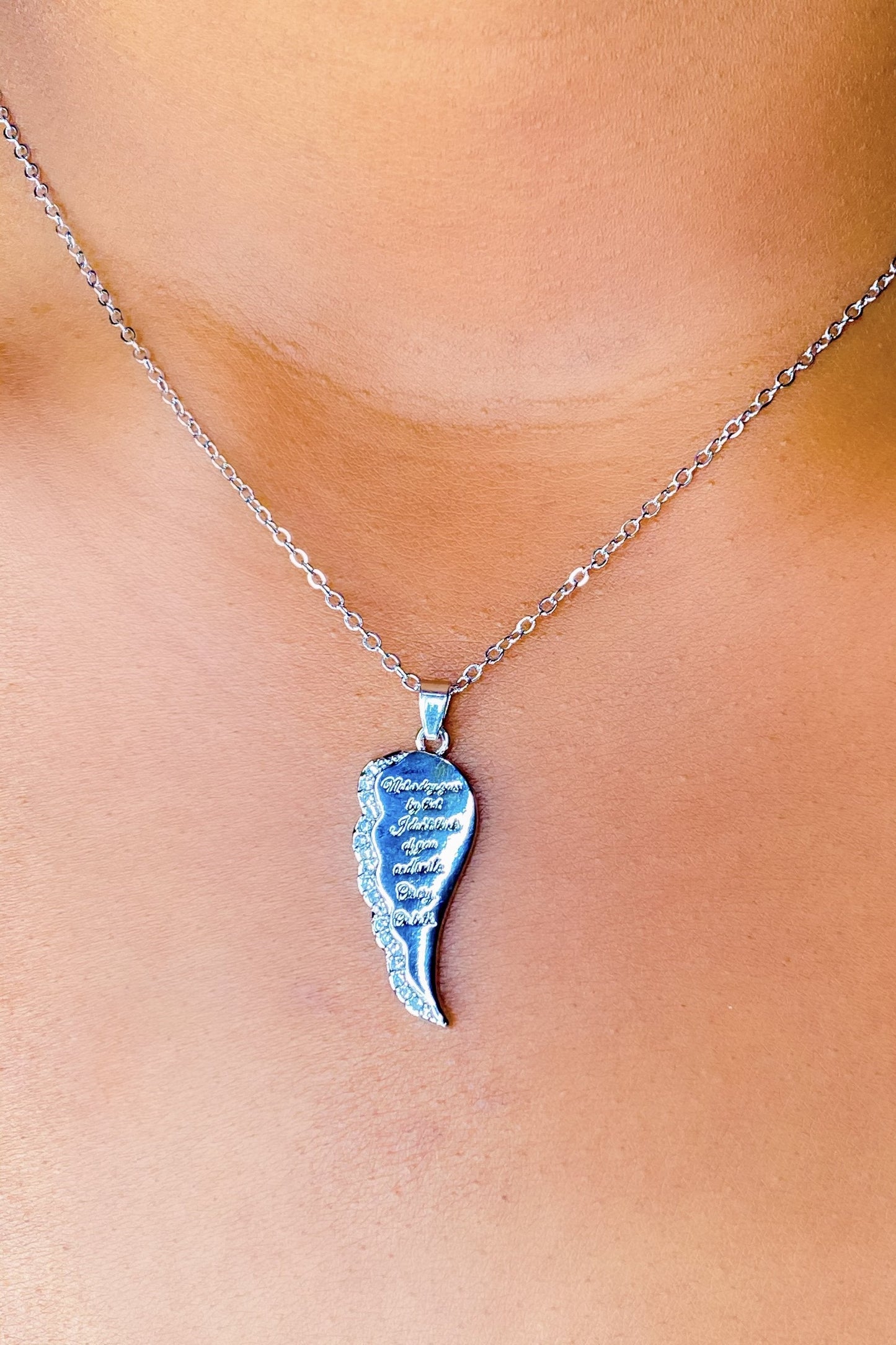 Remembrance Necklace Engraved Angel Wing Memorial Pendant