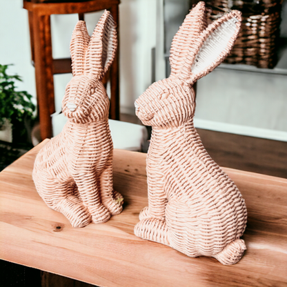 Resin Basket Weave Bunny Figurine Rattan Style Easter Decor 3 Color Options