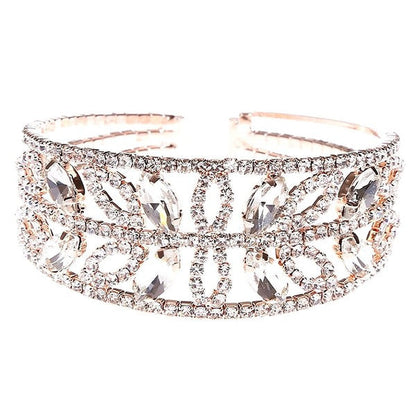 Rhinestone Floral Leaf Wrap Bracelet Spring Wedding