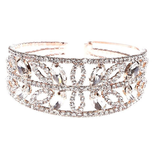 Rhinestone Floral Leaf Wrap Bracelet Spring Wedding