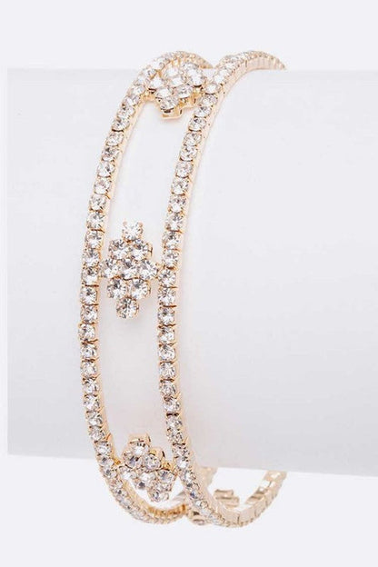 Rhinestone Open Cuff Bracelet Gold Plated Crystal Accent