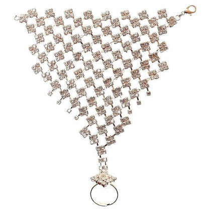 Rhinestone Square Link Hand Chain Bracelet With Ring