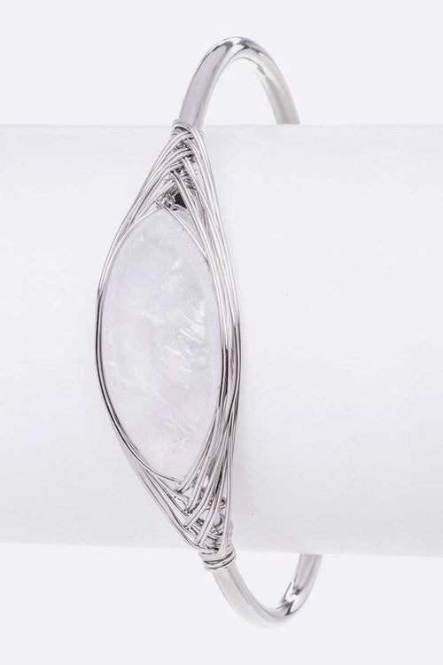 Rock Crystal Wire Wrapped Adjustable Bracelet Pink Stone