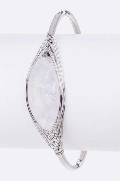 Rock Crystal Wire Wrapped Adjustable Bracelet Pink Stone