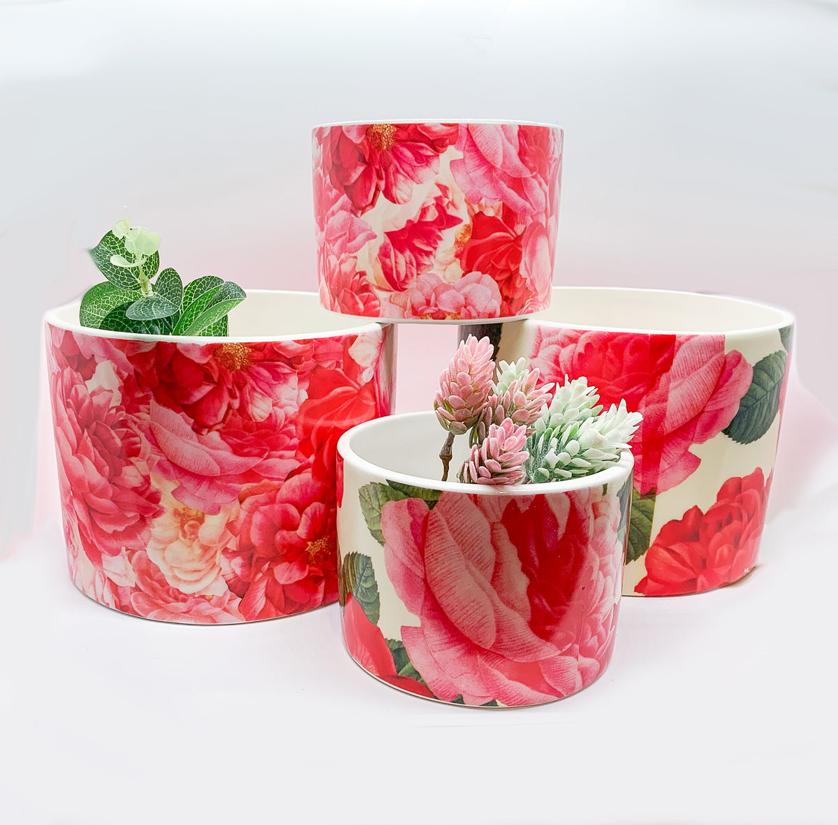 Rose Floral Cachepot Vase - Rose Pattern Planter Large Candle Holder
