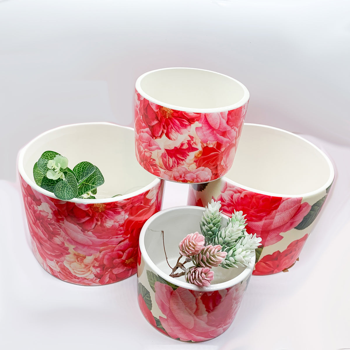 Rose Floral Cachepot Vase - Rose Pattern Planter Large Candle Holder