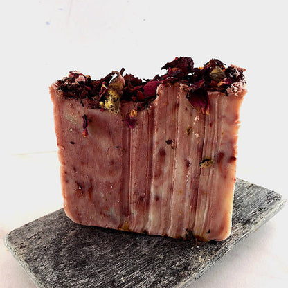 Rose Garden Organic Soap Bar With Pink Clay Rose Petals