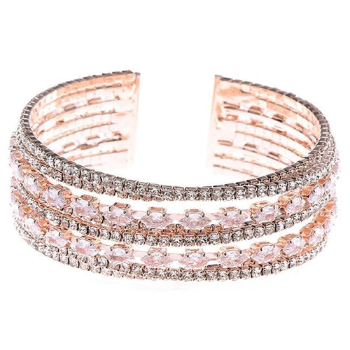 Rose Gold Marquise CZ Multi Line Cuff Sparkling Bracelet