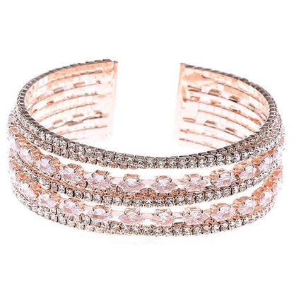 Rose Gold Marquise CZ Multi Line Cuff Sparkling Bracelet